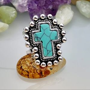 2/$18 Cross turquoise stone adjustable ring